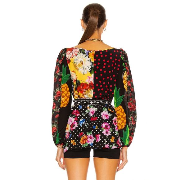 NWT DOLCE & GABBANA Printed Patchwork Blouse Belted Multicolor IT 48 L - Picture 3 of 9